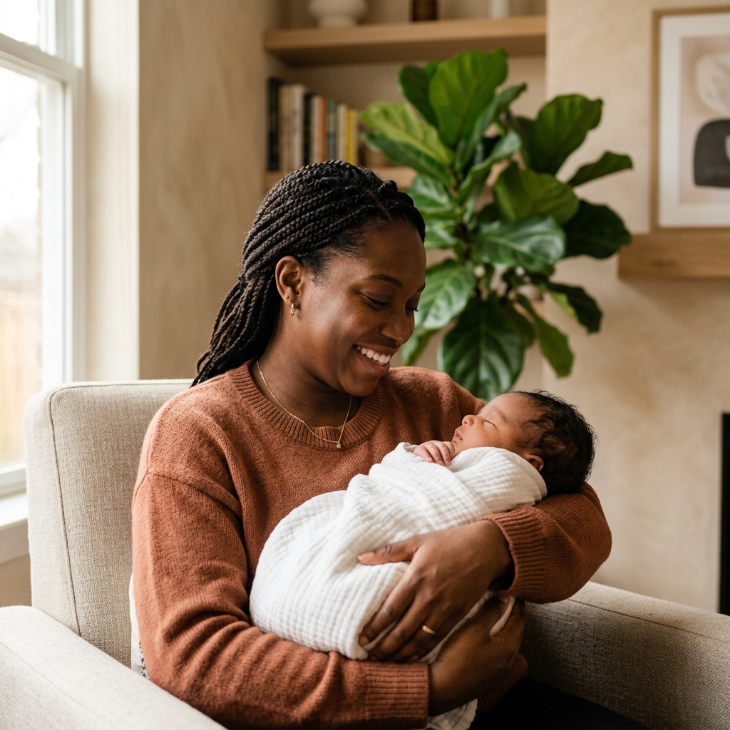 Mother holding her newborn baby